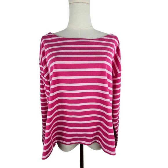 J. Crew Cropped Fit Top XL Striped Cotton Pink White Nautical Knit - Picture 1 of 9
